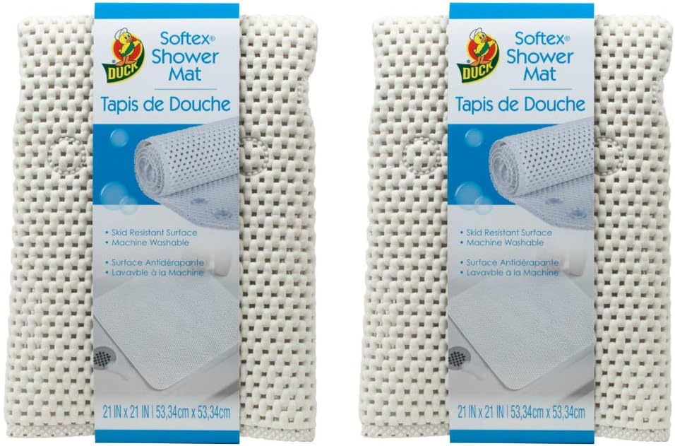 Duck Brand 285154 Softex Shower Mat Machine Washable, 21" x 21", White, 2 Pack