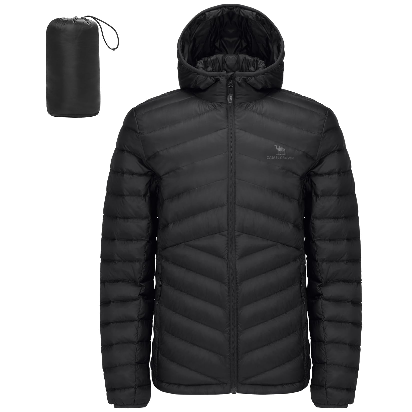 Men Packable Down Jacket Hooded Lightweight Puffer Insulated Coat for Travel Outdoor Hiking