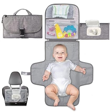 SLINCE Portable diaper Changing Pad, Portable changing pad for newborn boy & girl- Baby Changing Pad with smart wipes pocket waterproof Travel changing station kit - Perfect Baby Registry Gift for Baby Shower, Newborn