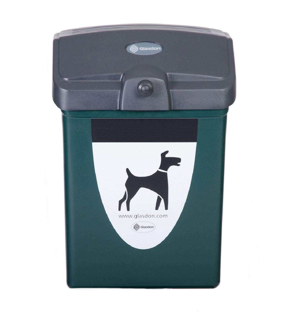 Poubelle de propreté canine Terrier 25™ conçue munie de pictogramme – Poubelle pour crottes de chien de 25 L (Vert foncé & Distributeur de sachets intégré)