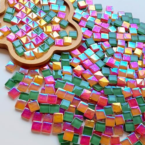 Aonuoao MSK-SQUARE-GREEN-BROWN 1.1Lb 0.39 Inch Square Green Brown Mixed Colors Crystal Glass Mosaic Tiles For Crafts, Mosaic Tiles For Crafts Bulk, Mosaic Pieces For Crafts, Mosaic Making Supplies thumb #3