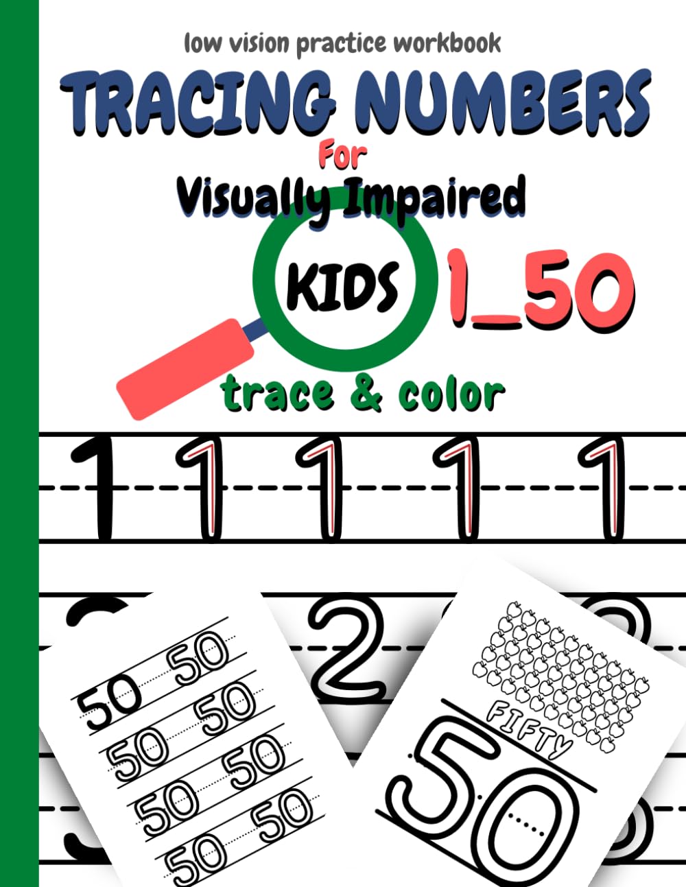 Tracing Numbers For Visually Impaired Kids: Low Vision Practice Paper For Kids ,Thick Black Lines , Practice WorkBook For Preschool & Kindergarten /100 Pages 8.5x11 in