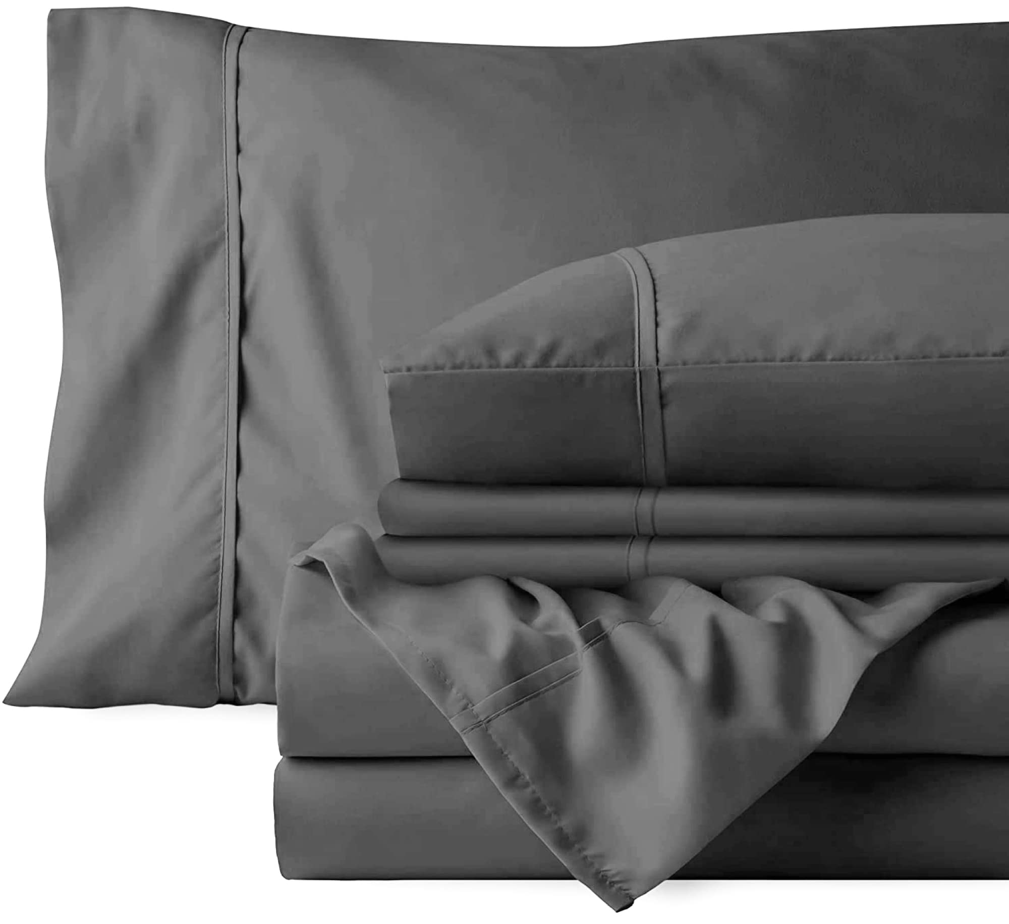 Stony EdgeBed Sheets for King Size Beds, 300 Thread Count, 100% Cotton, Extra Long Staple Yarns, Set of 4 Sateen Weave Gray Bed Sheets & Pillowcases