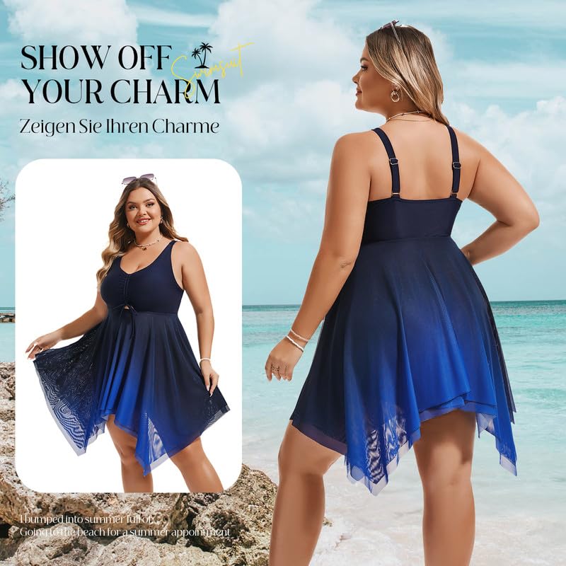 Hanna Nikole Damski zestaw tankini plus size kwiatowy nadruk strój kąpielowy kontrola brzucha dwuczęściowy strój kąpielowy z szortami