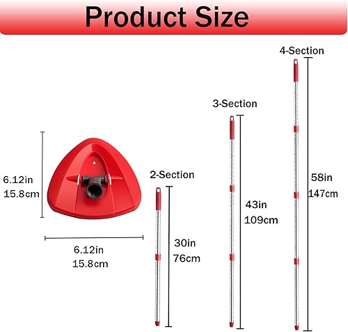 Miniatura 2 de Mango de repuesto para trapeador giratorio, barra de repuesto de trapeador de 4 secciones de 30 a 58 pulgadas y base compatible con mango de