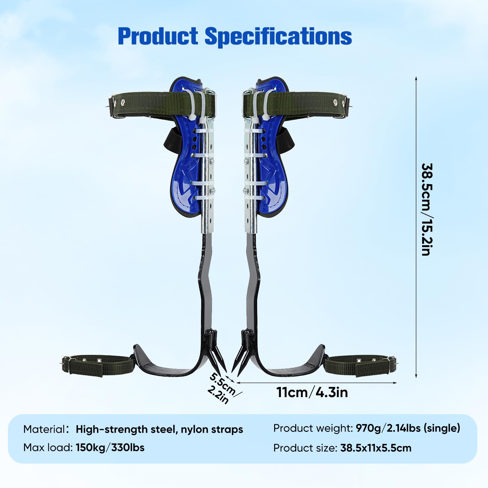 Ensemble professionnel de crampons d'escalade dans les arbres avec harnais de sécurité complet - Équipement d'escalade d'une capacité de 150 kg pour les arboriculteurs et les opérations de sauvetage