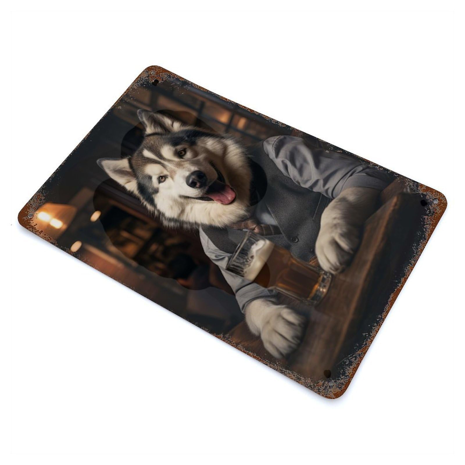 Husky Dog in The Pub Rusty Metal Tin Sign 11.8"x7.9", Ideal for Farmhouse, Kitchen And Entryway Decor