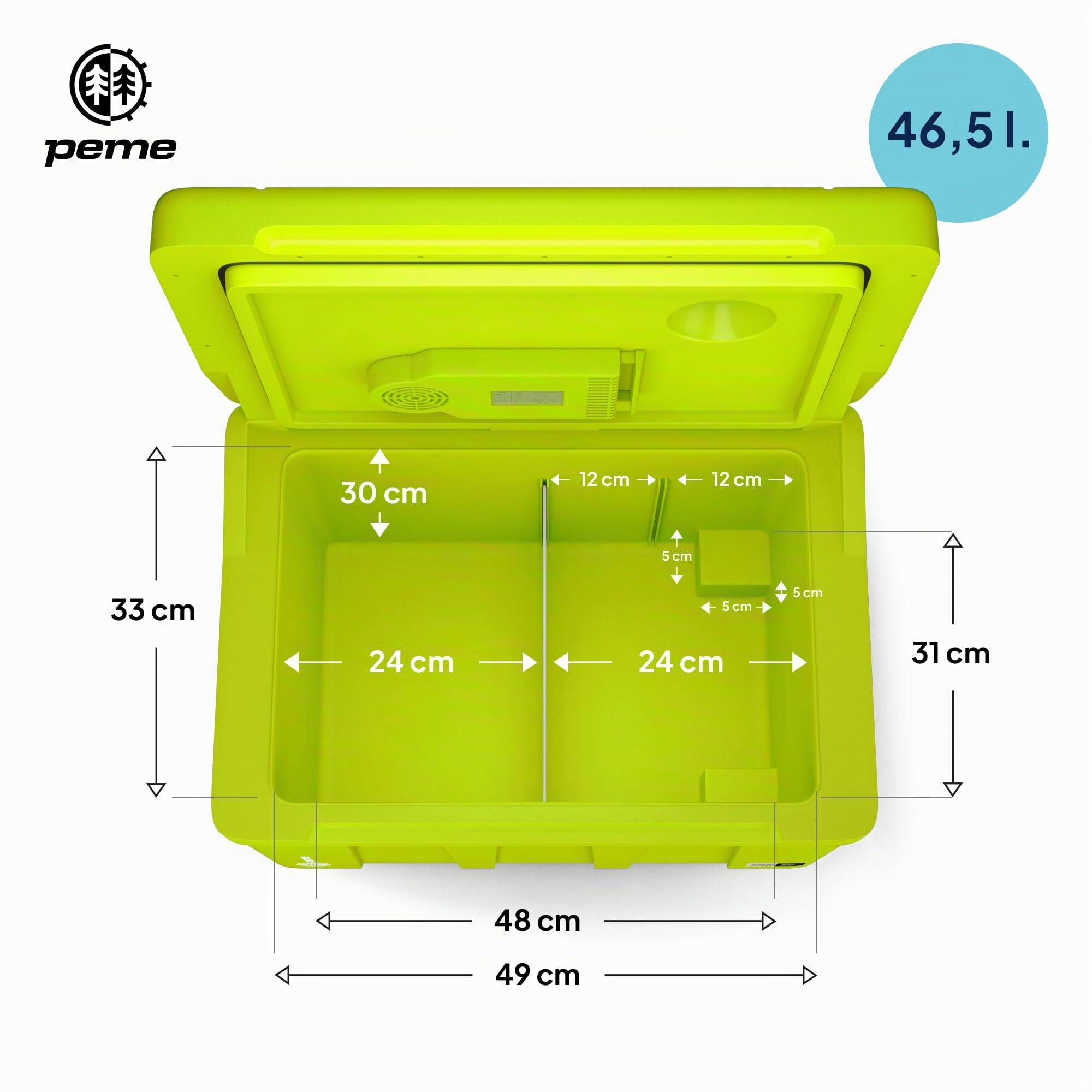 peme Frigo Portatile 46,5L - Frigorifero Elettrico con Caldo/Freddo, Doppia Alimentazione 12V & 240V Modalità Ruote e Maniglia Funzionamento Silenzioso per Auto Camper - Essential XL 50 Neon Jungle