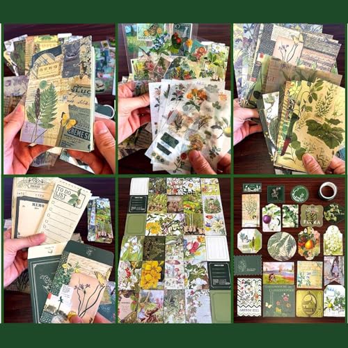 Image of The AutoStory Nature Scrapbook Album A6 Junk Journaling Book Botanical Stickers Scrap Pages Washi Tape DIY Memory Art Craft Gift for Teens Girls Planner Decor (Cyan Looked At Wild Dome, Green)