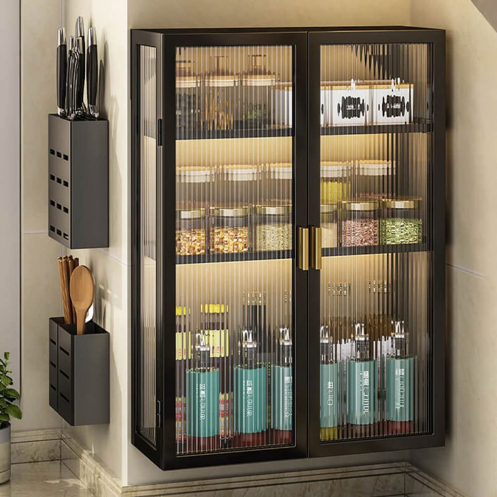 Clear Door Bathroom Shelf Hanging Cabinet with Carbon Steel Frame Wall Mounted Storage Cupboard Shelf Over Toilet Dresser Waterproof Rack Large Capacity Cabinet for Kitchen Medicine (40CM-3Tier-2Door)