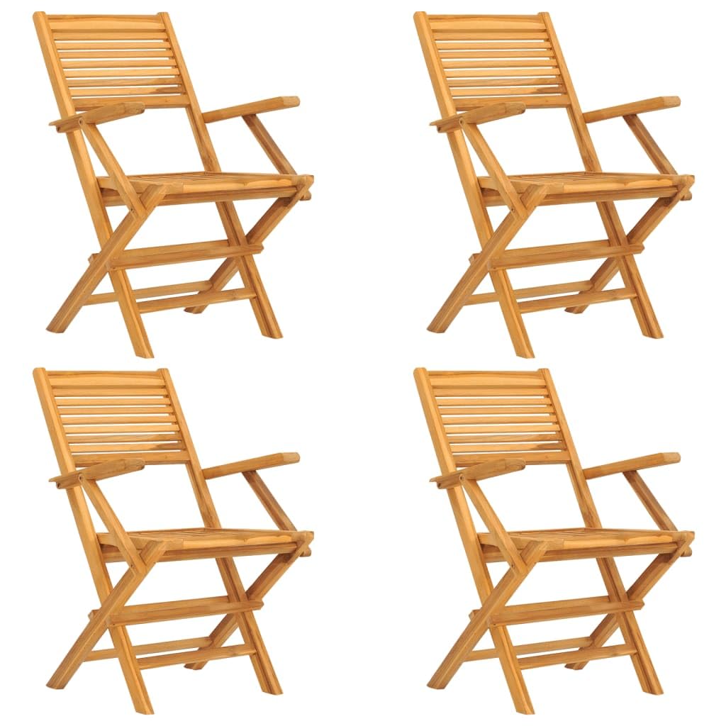 Set di 5 mobili da giardino in legno massello teak con sedie pieghevoli, resistenti alle intemperie, per terrazza, balcone e giardino, salvaspazio, robusto, con foro per ombrellone
