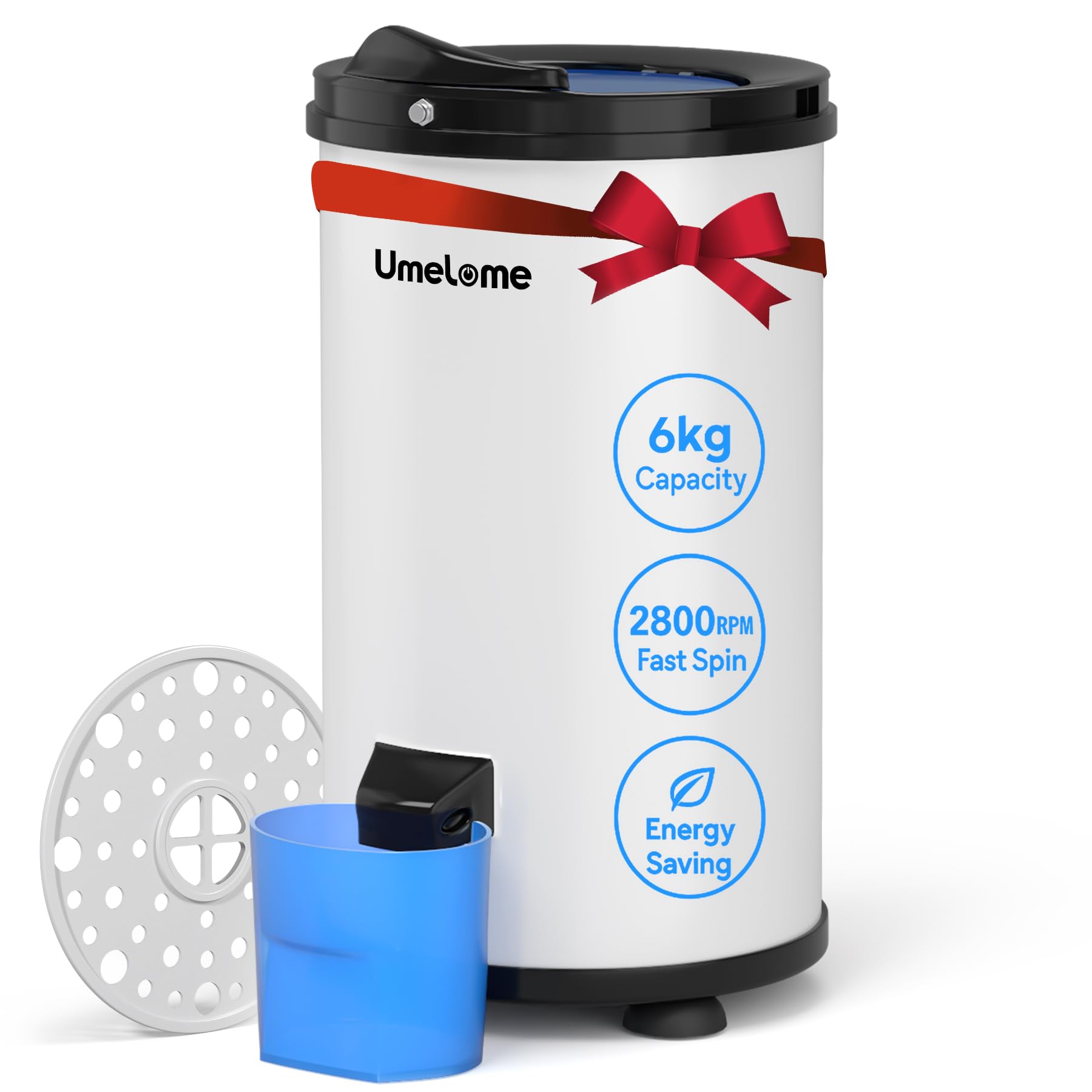 Spin Dryer 6kg by Umelome, Energy&Power Saving Spinner 2800 RPM Clothes Dryer, Energy Efficiency Class: A+++, Gravity Drain dryer, White [Energy Class A+++] [Energy Class A+++]