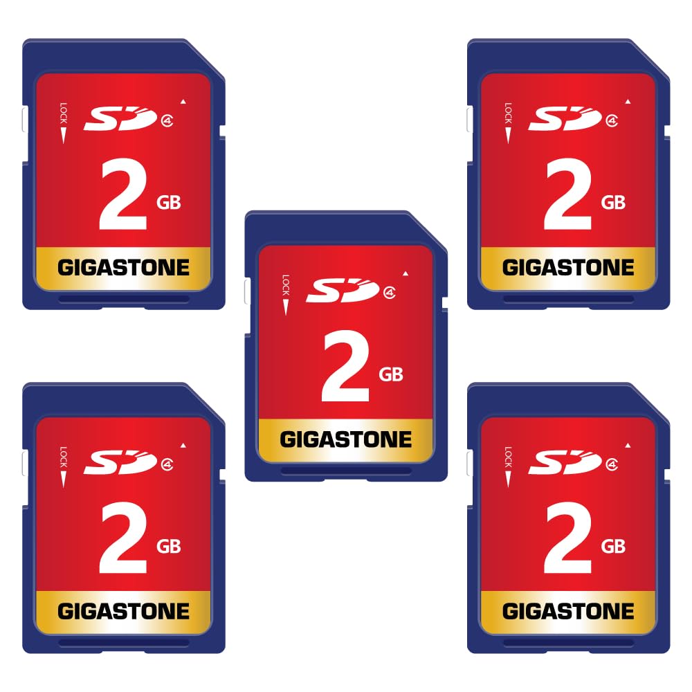 gigastone 2gb sd card 5-pack sd class 4 memory card for photo video music voice file dslr camera dsc camcorder recorder, with 5 mini cases