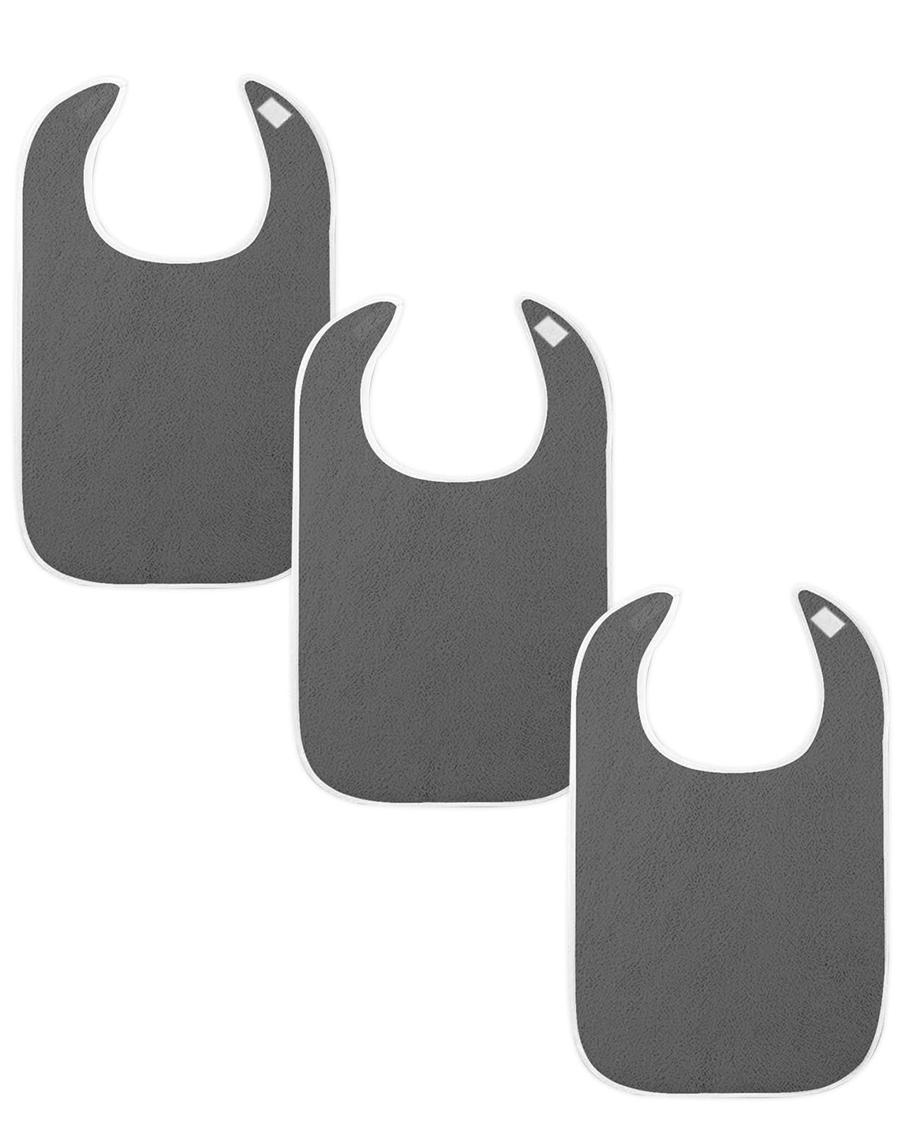 Ninnyi 3 Pcs Adult Bibs for Women Men, Washable Adult Bib for Elderly Disabled Eating Clothing Protectors (Grey)