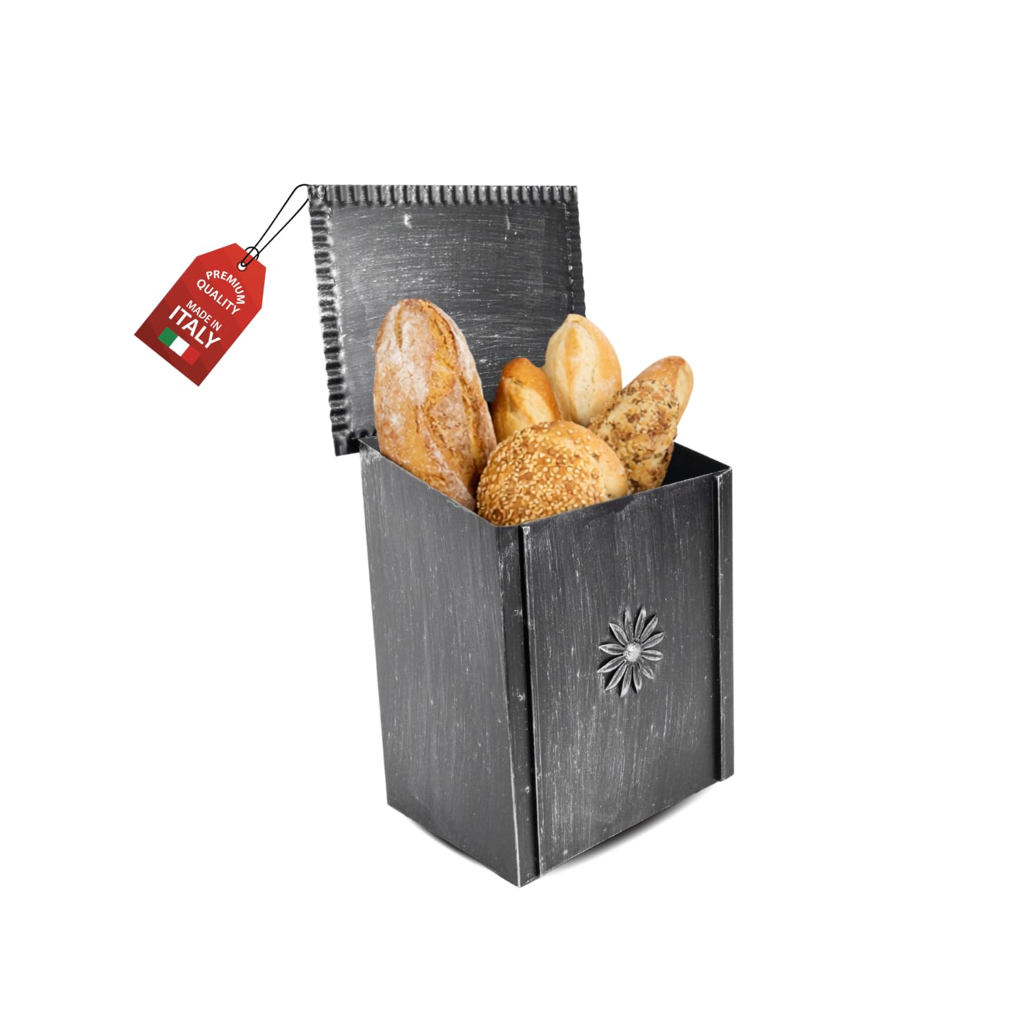 MOHOME Portapane Moderno da Tavola per Cucina in Ferro Contenitore per Pane Panini Baguette Biscotti Frutta Made in Italy Design Rustico 29 x 24 x 38 cm con Coperchio