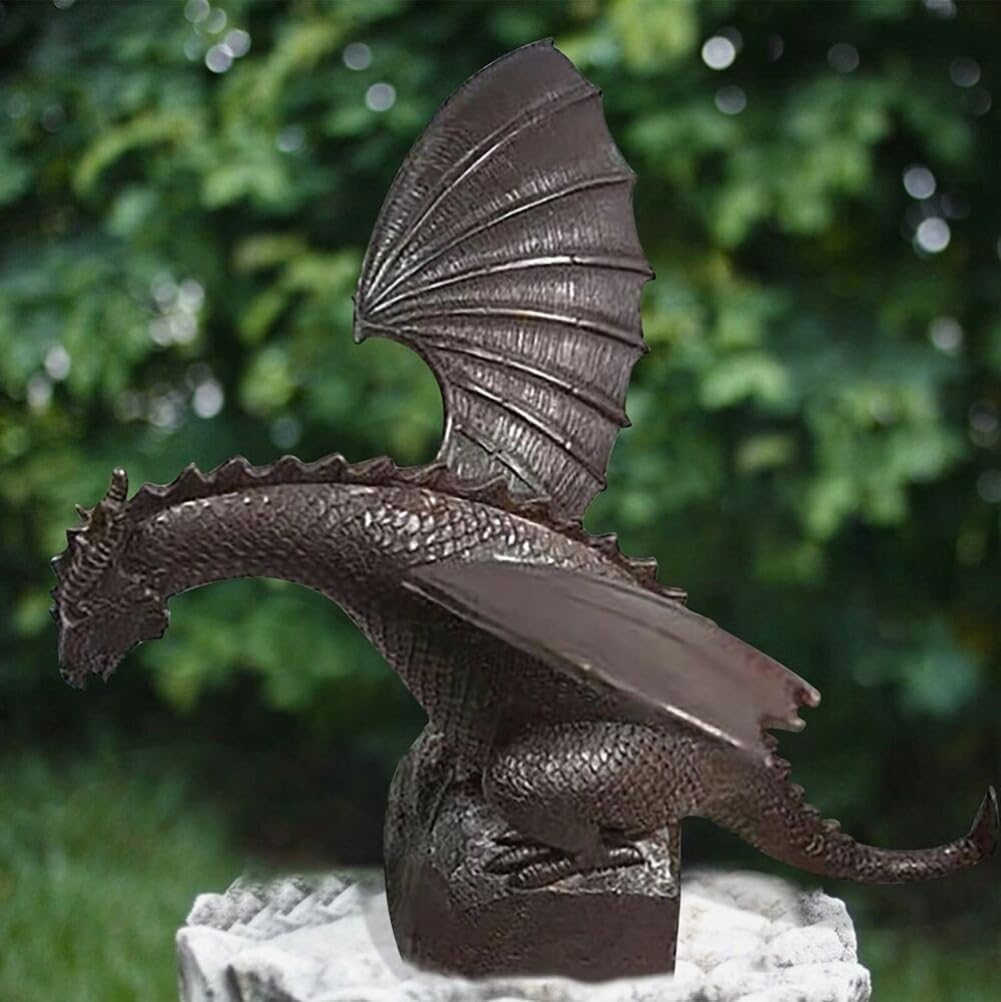 anso Water Feature Resin Dragon Patinated Statue Fountain Sculpture for Garden Home Decor Fountain Dragon, Gray
