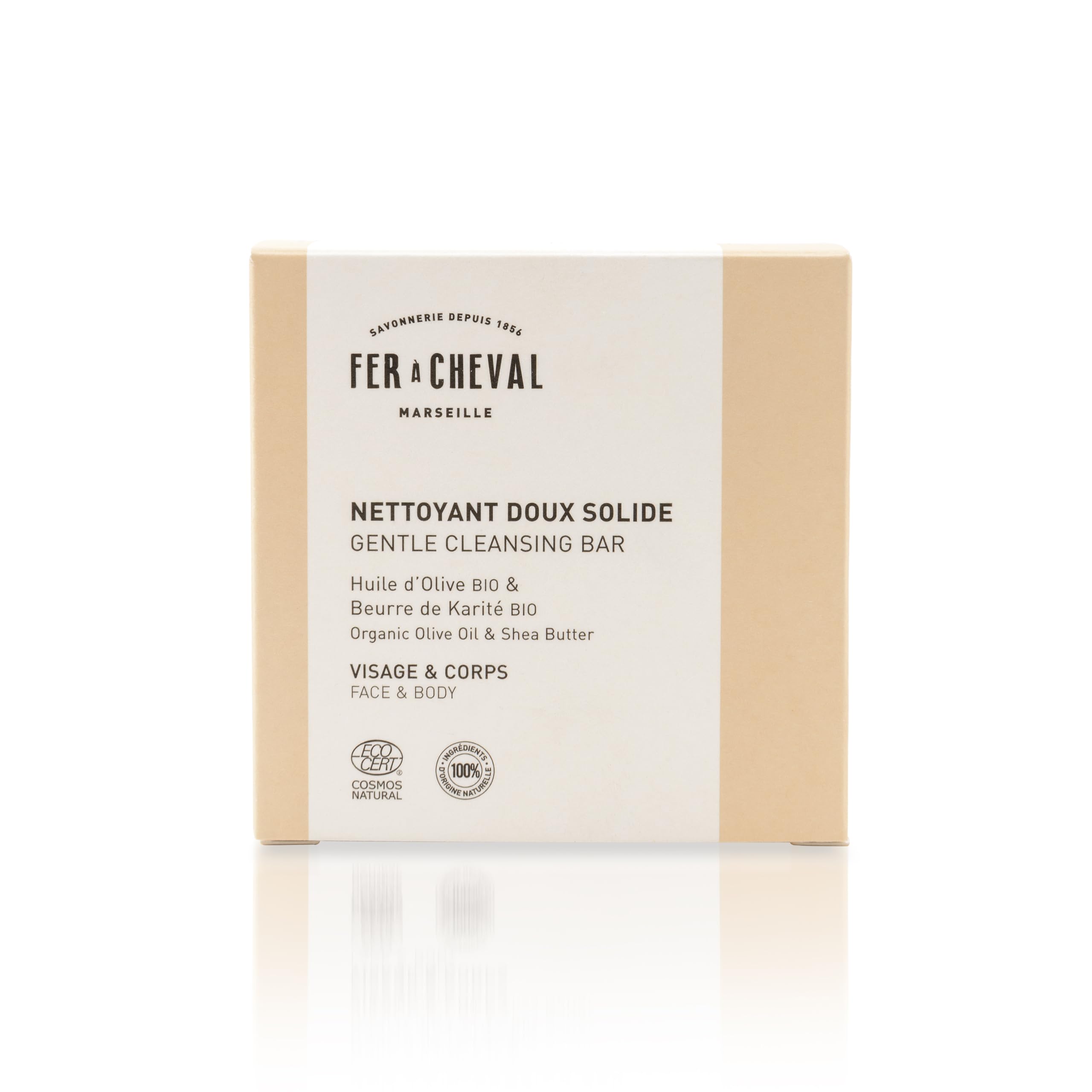 Fer à Cheval Gentle Solid Cleansing Soap Bar – Organic Shea Butter & Olive Oil, Oat Milk Scent, Face & Body Cleanser, 100g / 3.53 oz