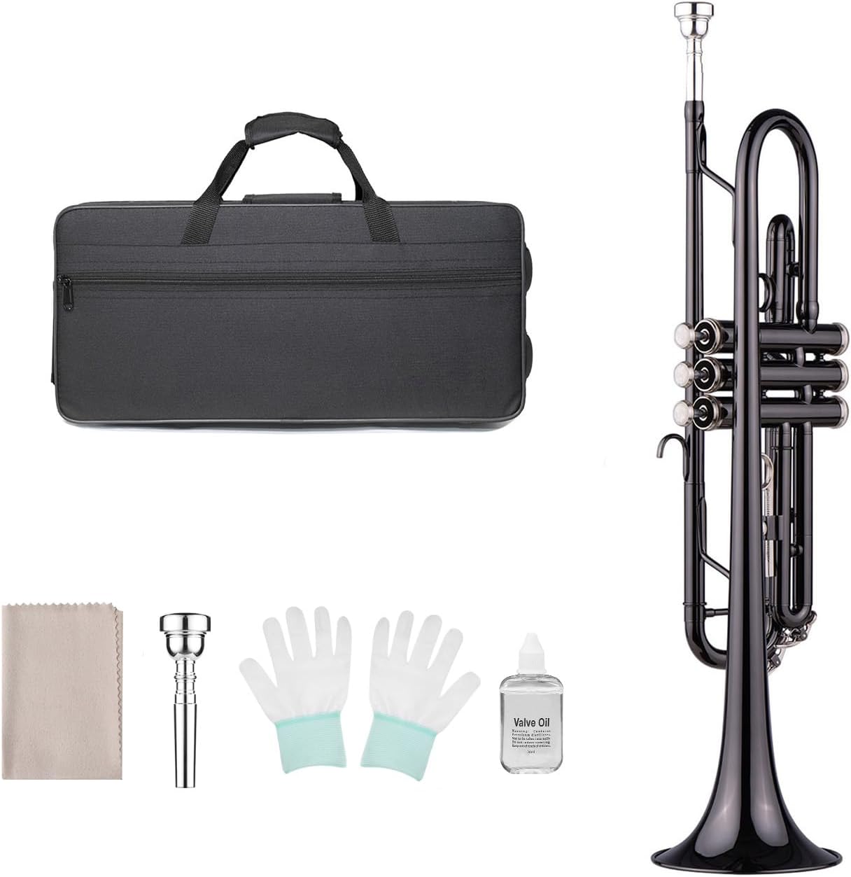 Bb Standard Trumpet Set for Student Beginner Brass Trumpet Instrument Musical Instrument for Orchestra, School Band with case