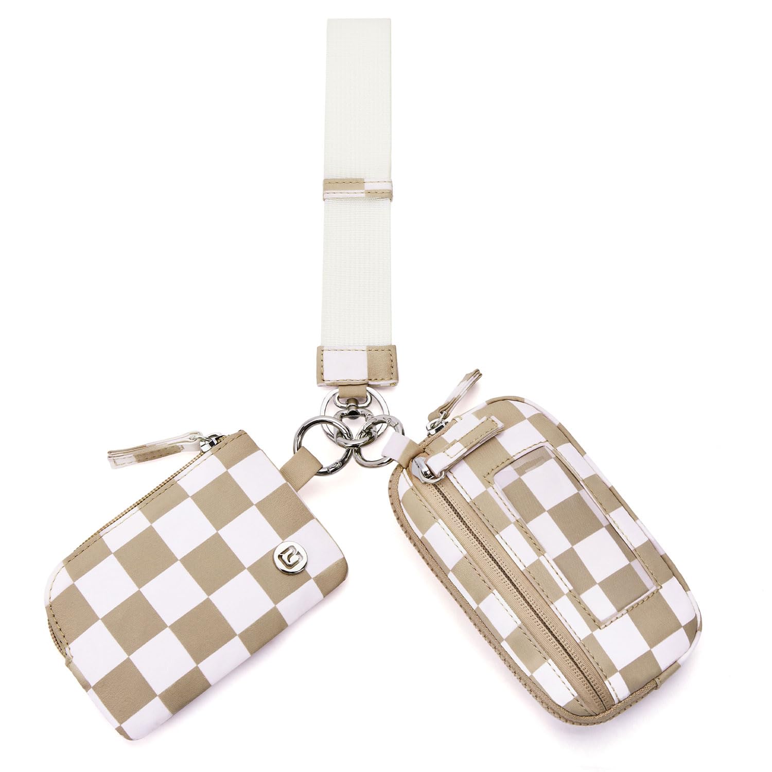 Nylon Wristlet Wallets, Dual Pouch Keychain Wristlet Wallet, RFID Small Wallet With Coin Pouch,ID Window For Travel