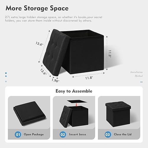 Miniatura 24 de B FSOBEIIALEO Asiento otomano de almacenamiento con reposapiés de piel sintética, color marrón, 12.6 x 12.6 x 12.6 pulgadas (paquete de 2)