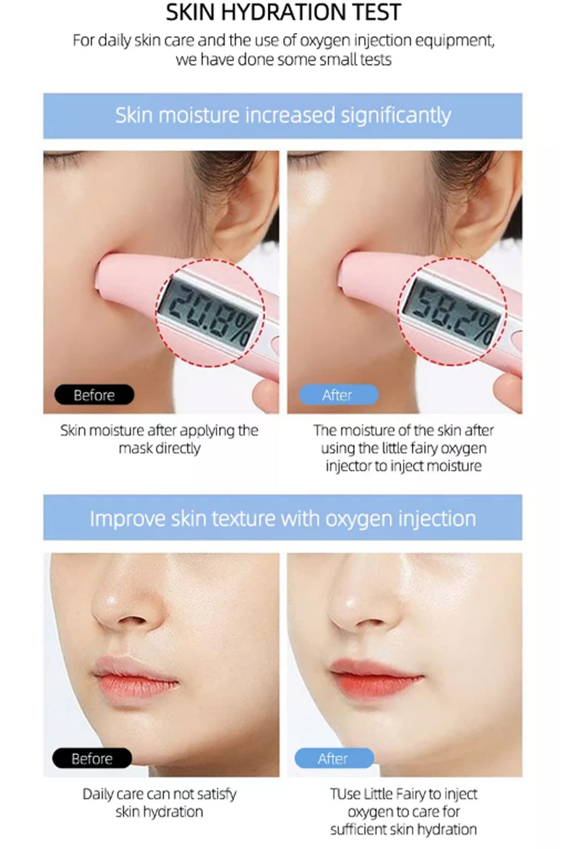 Nano Strumento di Bellezza per Ossigeno, ossigenoterapia Macchina per Il Viso con Ossigeno Strumento per la Bellezza della casa per Il Viso Portatile Introduttore idratante, Blu