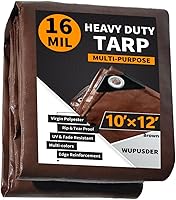 Vista 28 de Lonas resistentes impermeables de 8 x 10 pies, lonas de polietileno de 16 mil con ojales, resistentes a los rayos UV, lona multiusos marrón