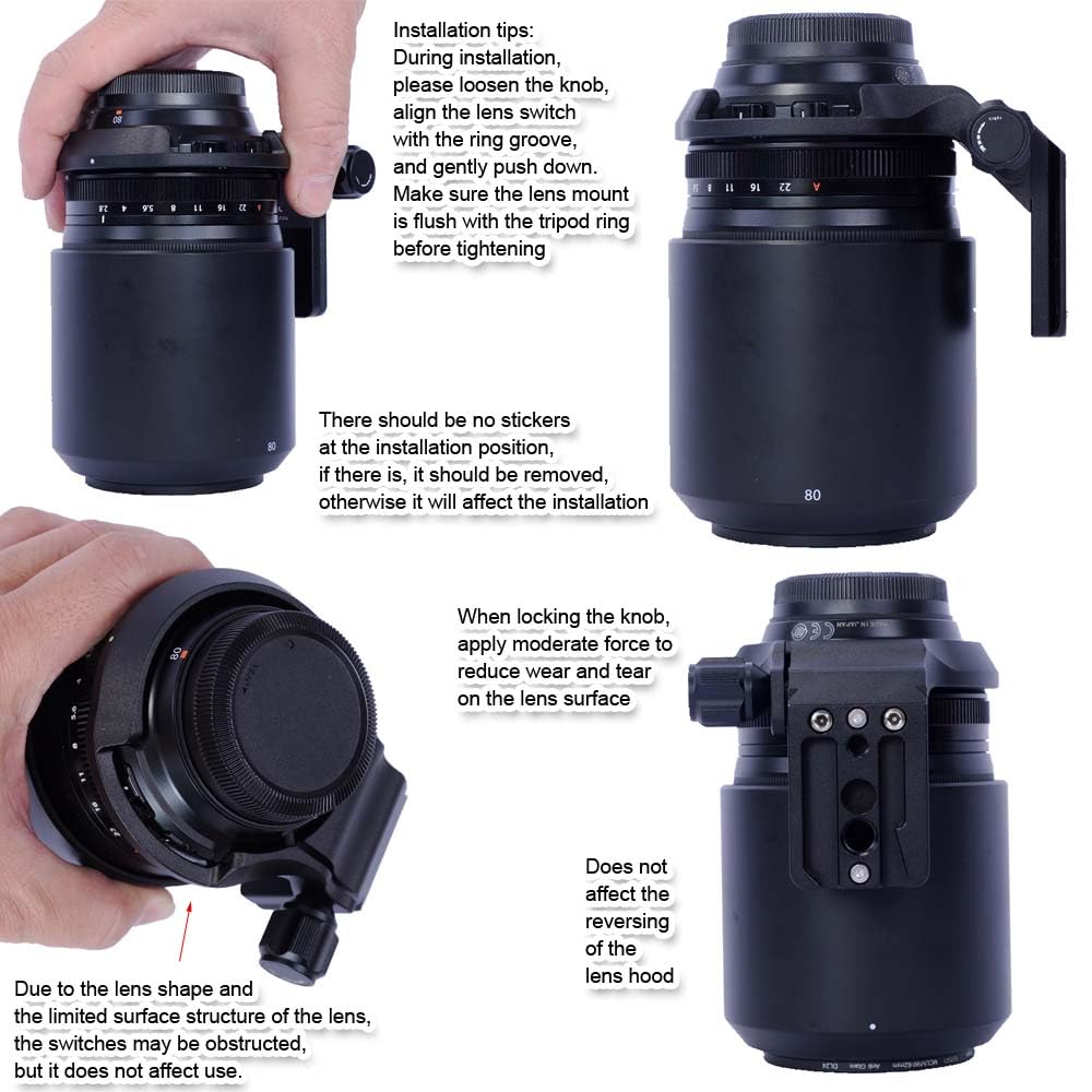 iShoot Objektivkragen Unterstützung Stativ Mount Ring kompatibel mit Fuji XF 80 mm F2.8 R LM OIS WR Makro, Halterung unten Arca-Swiss Fit Schnellwechselplatte für Arca-Stativkopfklemme