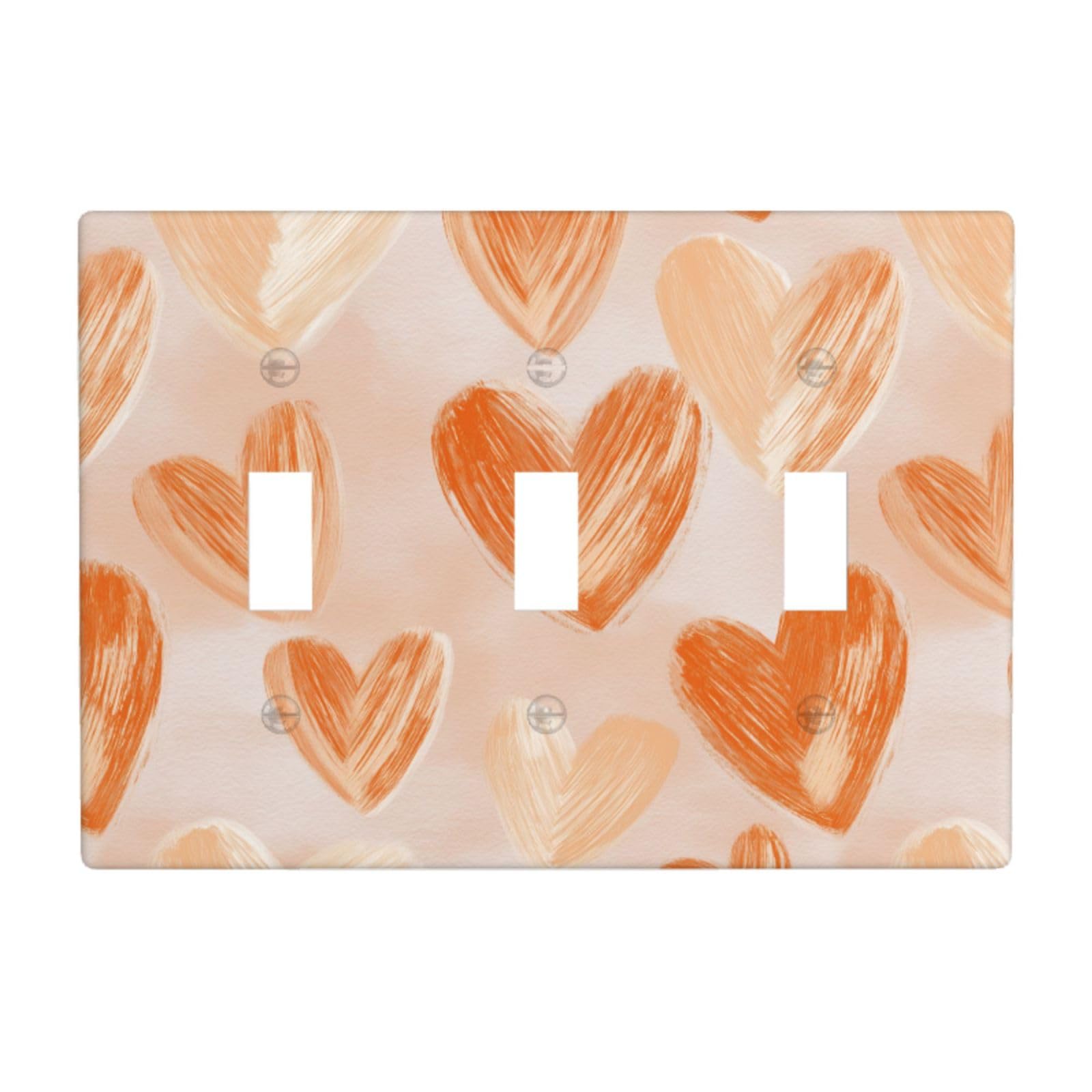Peach Watercolor Hearts Valentine Light Switch Covers 3 Gang Triple Toggle Wall Plate Switchplate Electrical Faceplate for Bathroom Kitchen Bedroom Decor