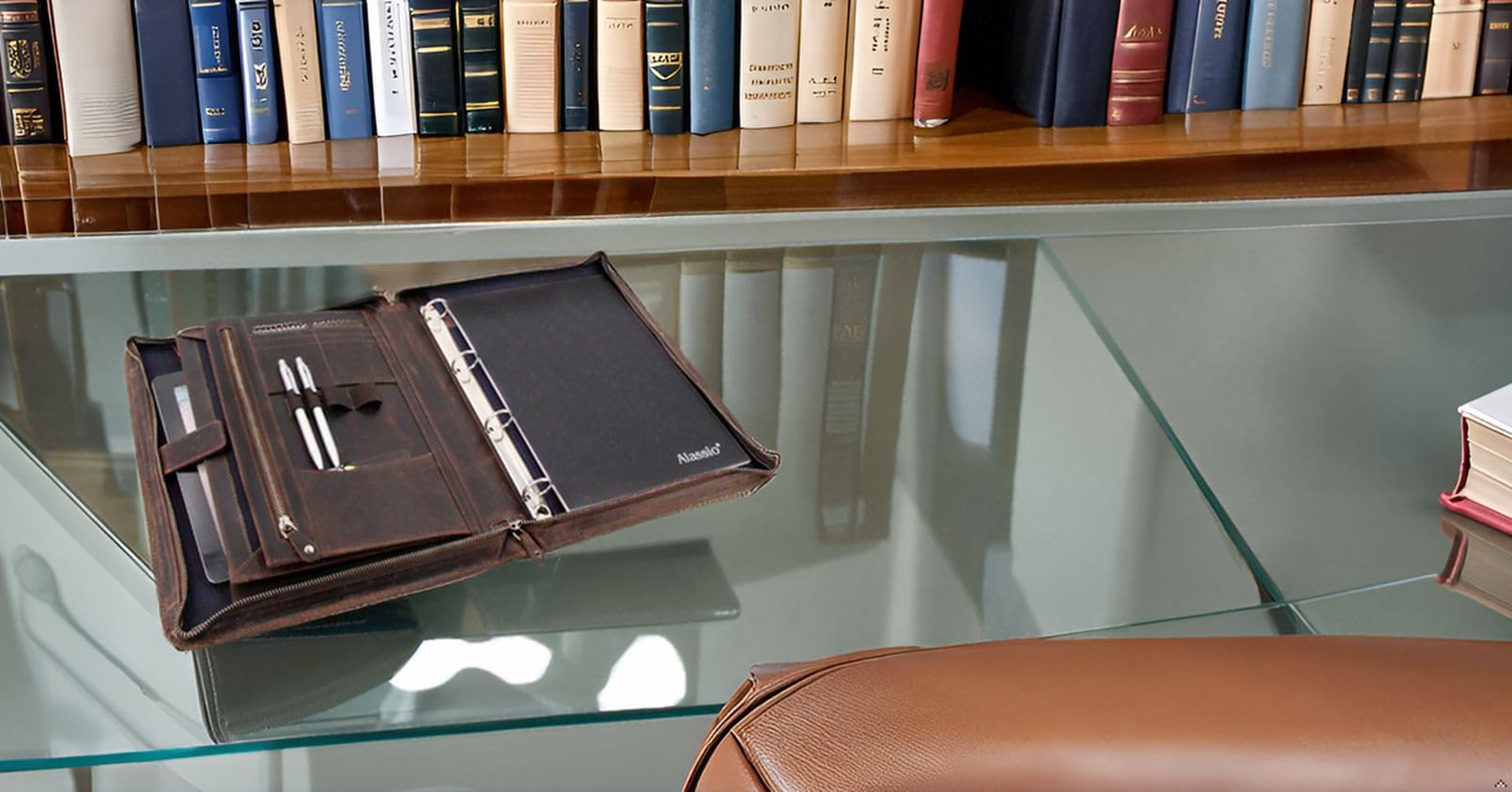 Roberto Romano 48213 - Ringbuchmappe aus Hunter Leder, Schreibmappe mit Tablet-Fach, Konferenzmappe mit DIN A4 Dokumentenfach, Organizer-Mappe, Dokumentenmappe ca. 36 x 27,5 x 5 cm, Braun