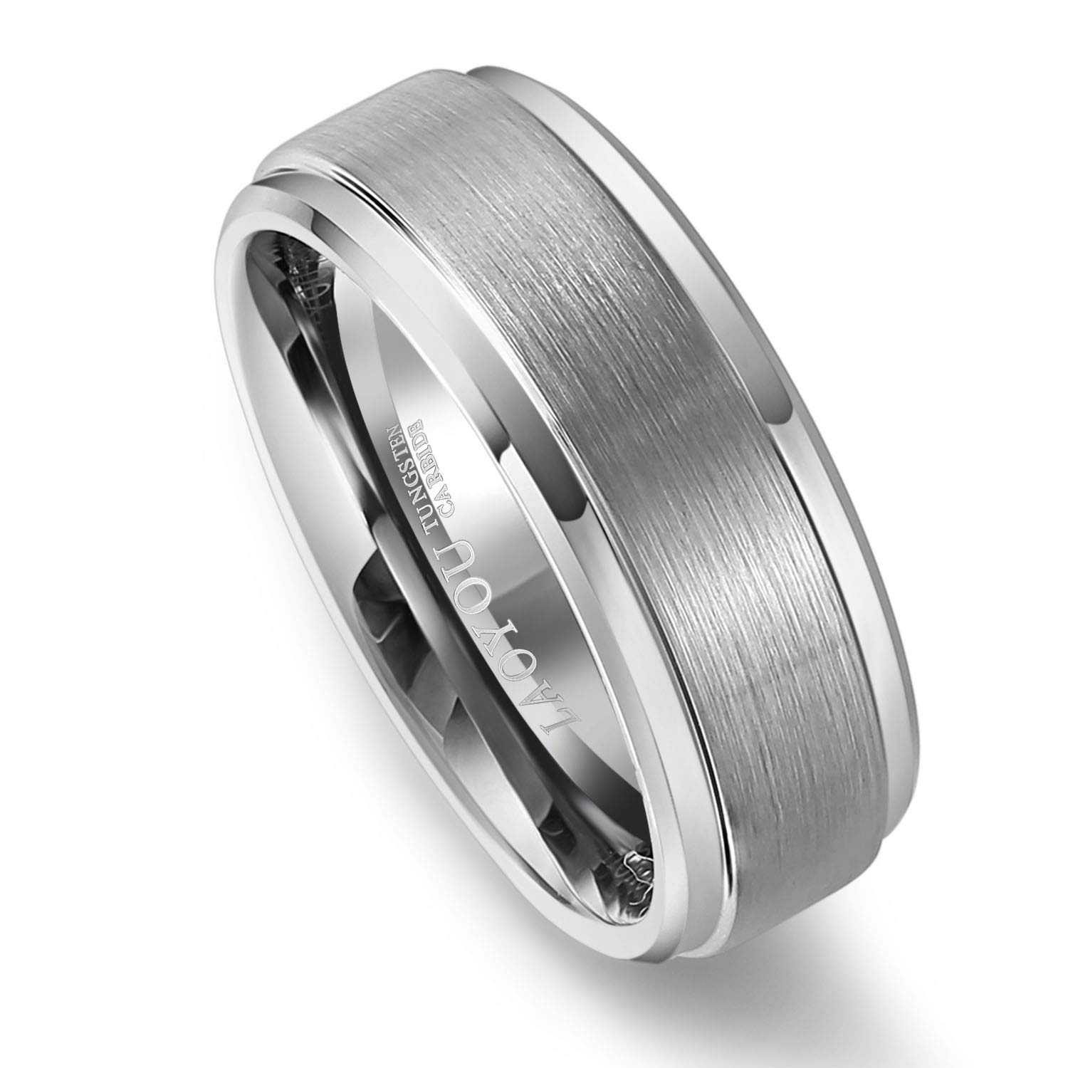 LAOYOU Mens Tungsten Carbide Ring 8mm Men Engagement Promise Wedding Band Brushed Finish Comfort Fit