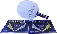 Raquete de Tênis de Mesa Loki K3 Clássica com Borrachas Rxton 5, 5 Folhas de Madeira, 2 de Carbono, Cabo Flared, 80-90g