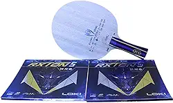 Raquete de Tênis de Mesa Loki K3 Clássica com Borrachas Rxton 5, 5 Folhas de Madeira, 2 de Carbono, Cabo Flared, 80-90g