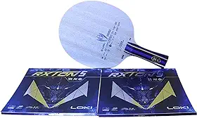 Raquete de Tênis de Mesa Loki K3 Clássica com Borrachas Rxton 5, 5 Folhas de Madeira, 2 de Carbono, Cabo Flared, 80-90g