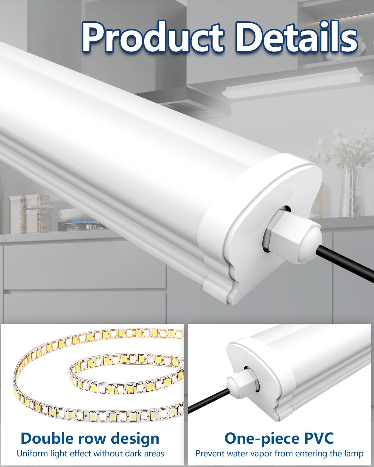 Sararoom 2Pack 5FT 50W LED Batten Light IP65 Waterproof Tube