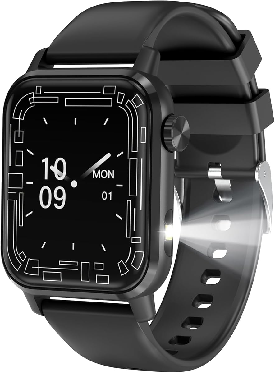 kececo Smart Watch, 1.85" HD Display, 3D Dynamic Dial, 60Hz High Refresh, Bluetooth Calling, LED Flashlight, 100+ Sports Modes (Black) : Electronics