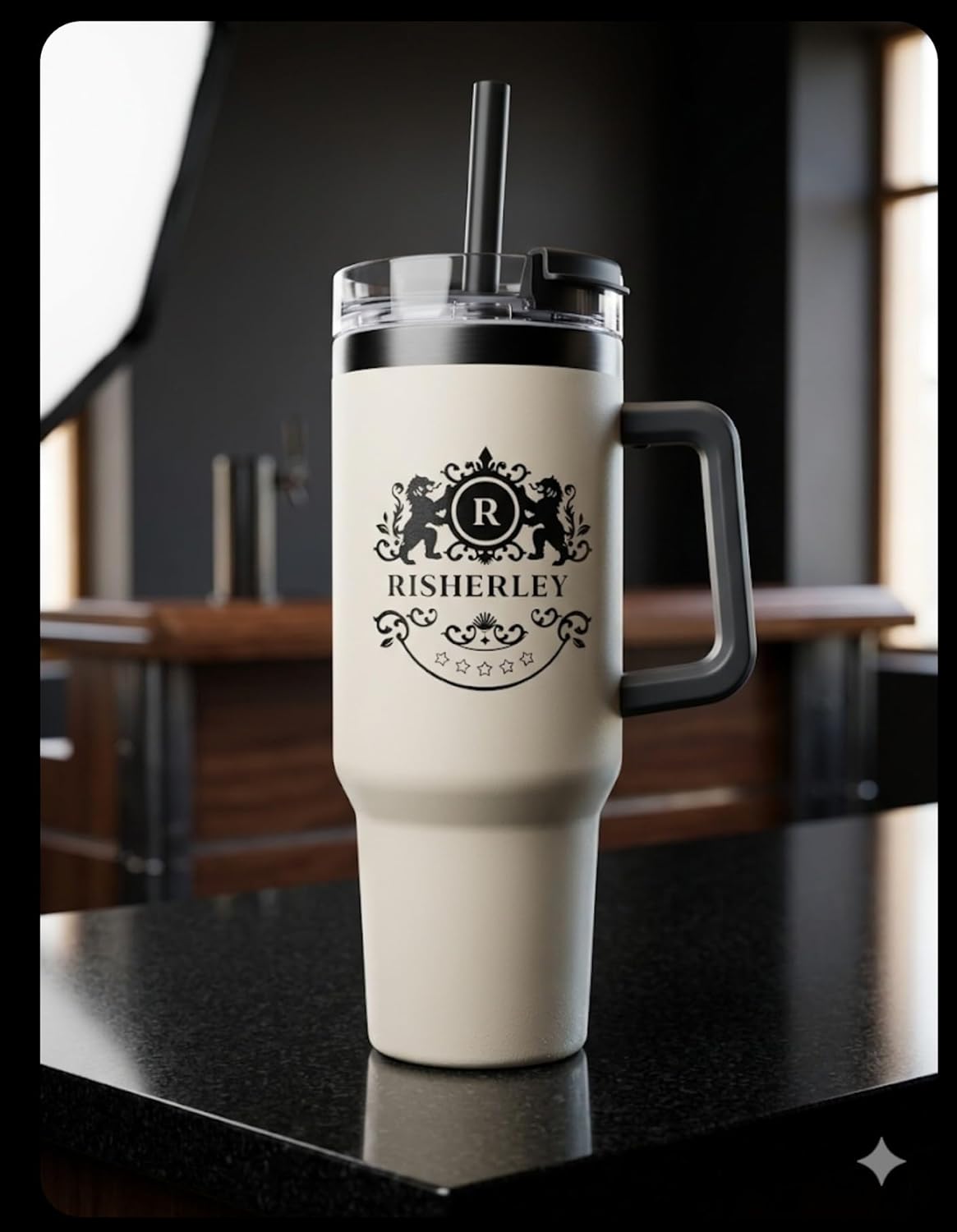 TUMBLER WITH HANDLE AND STRAW 40 OZ,BEIGE,100 LEAK PROOF BPA-FREE,constructed with durable stainless steel,ideal to keep your drink hot or cold as you please.