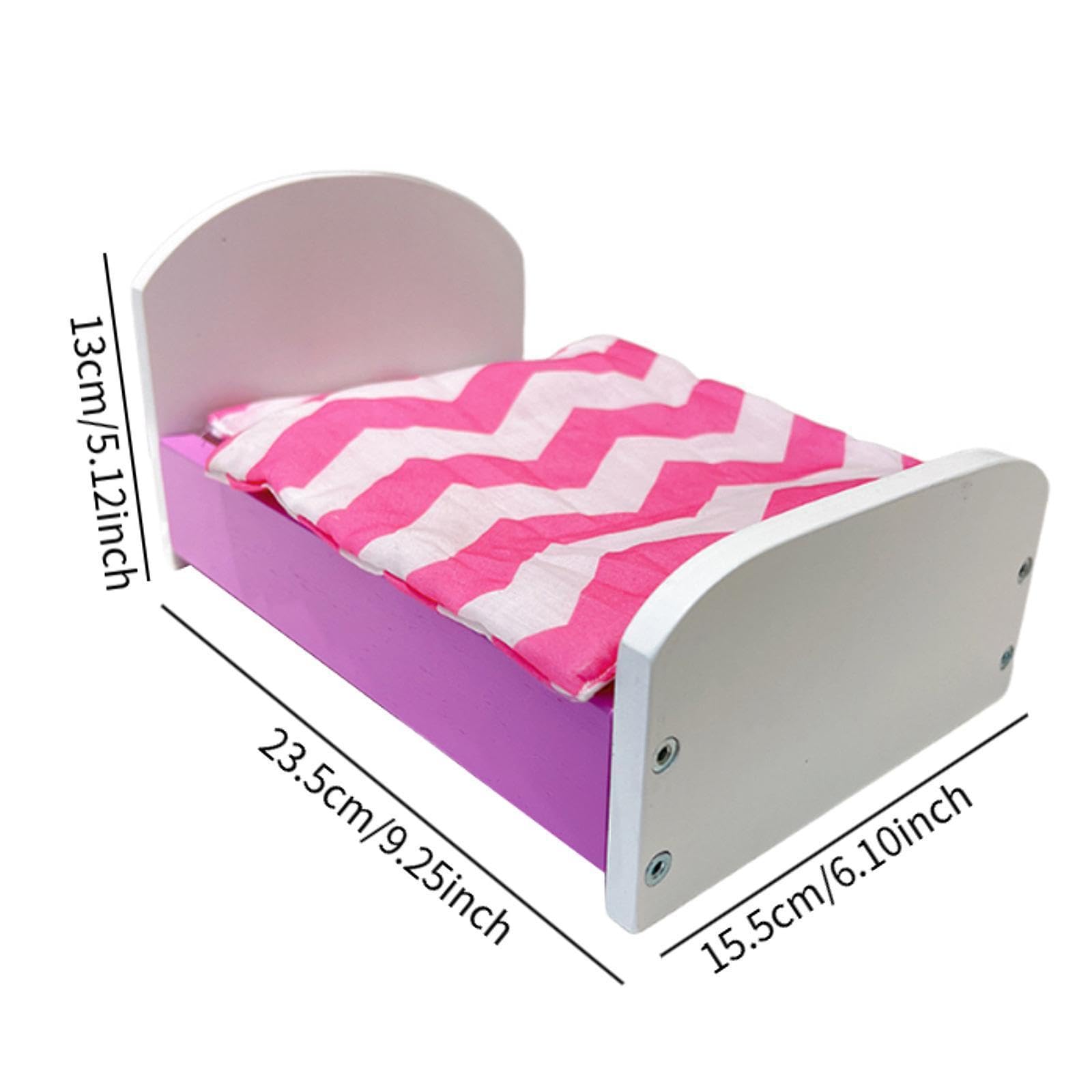 Letto Miniatura Casa delle Bambole Accessorio Mobile Stanza Legno Realismo Dettagli Adatto per Gioco Bambini Regalo Camera Miniatura, Viola