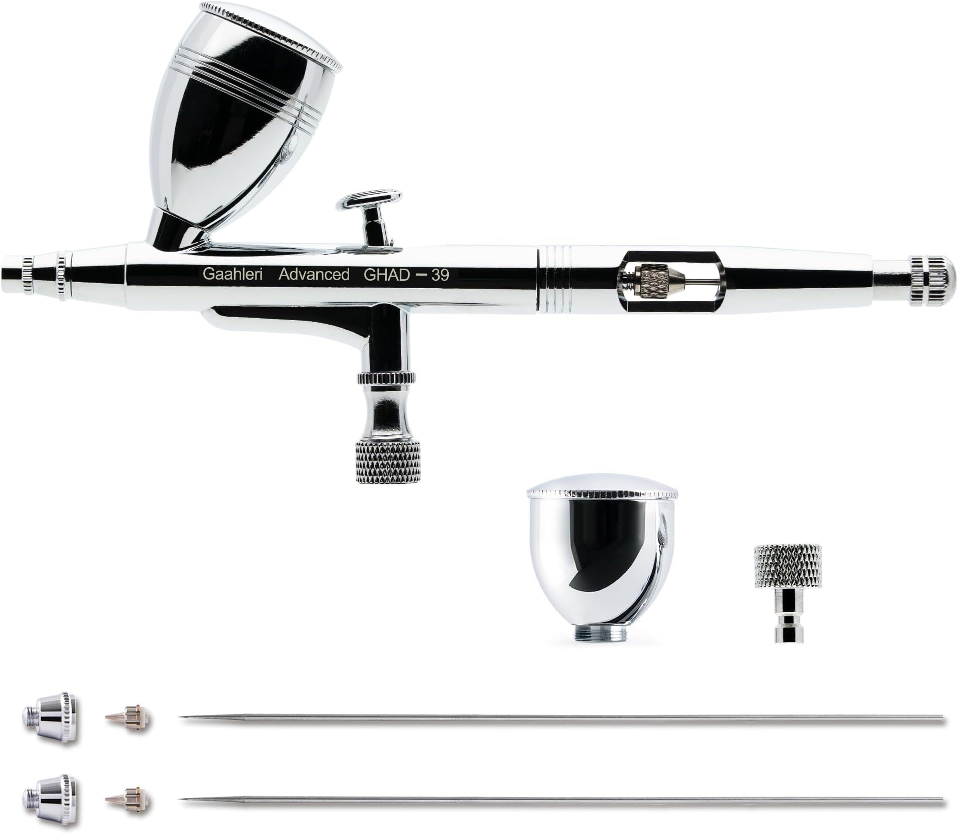 Gaahleri Airbrush Kit, Airbrush Gun Dual-Action Gravity 1/2 & 1/4 oz Fluid Cup, 0.35 & 0.5 mm Needle, Cost-Effective Air Brush Set Makeup Nail Art Painting Model Coloring Cake Decor Silver