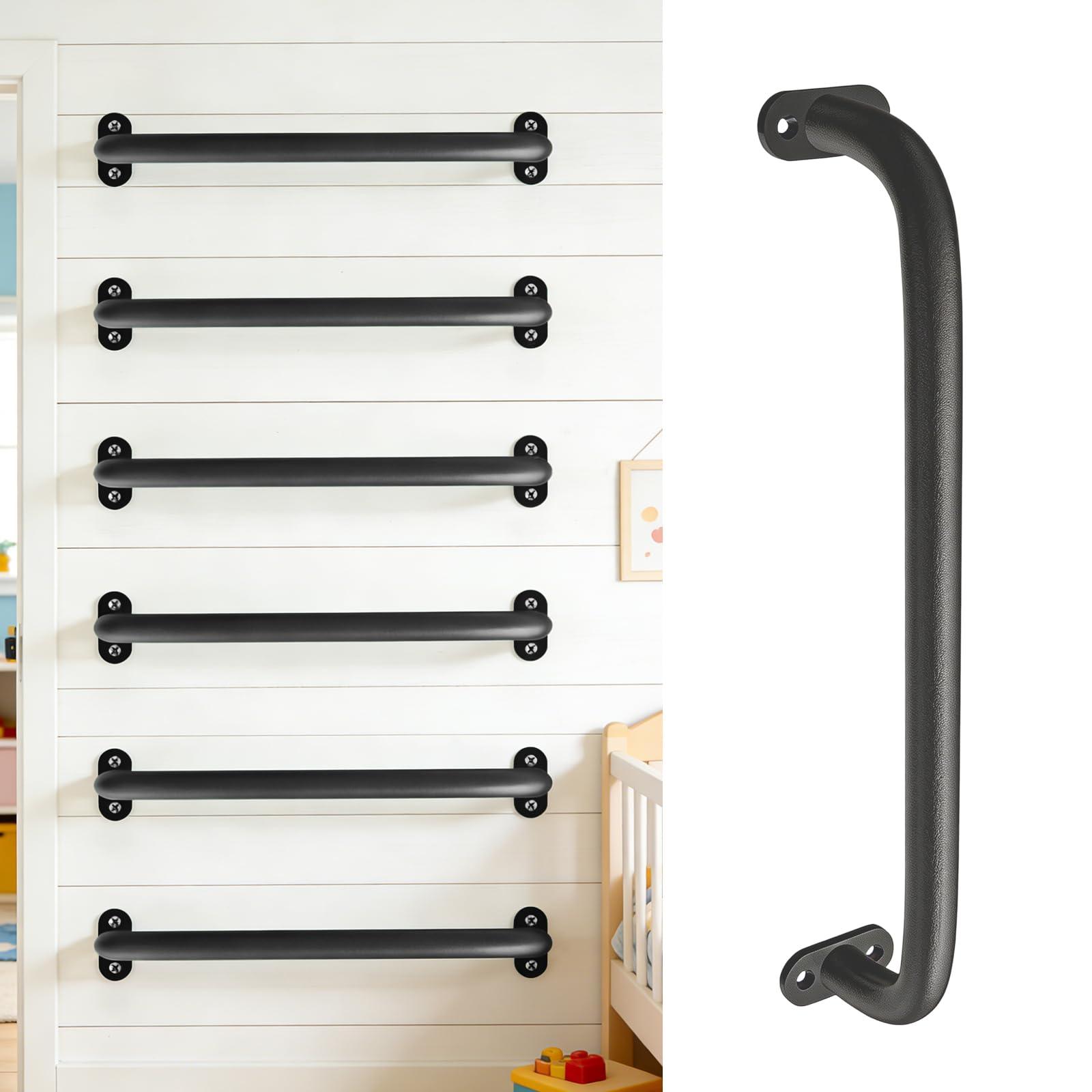 Paquete de 6 barras de acero para niños, juego de escalada de patio trasero, accesorios de juego de escalada de 17 pulgadas, kit de barra de mono negro con tornillos para columpio de patio