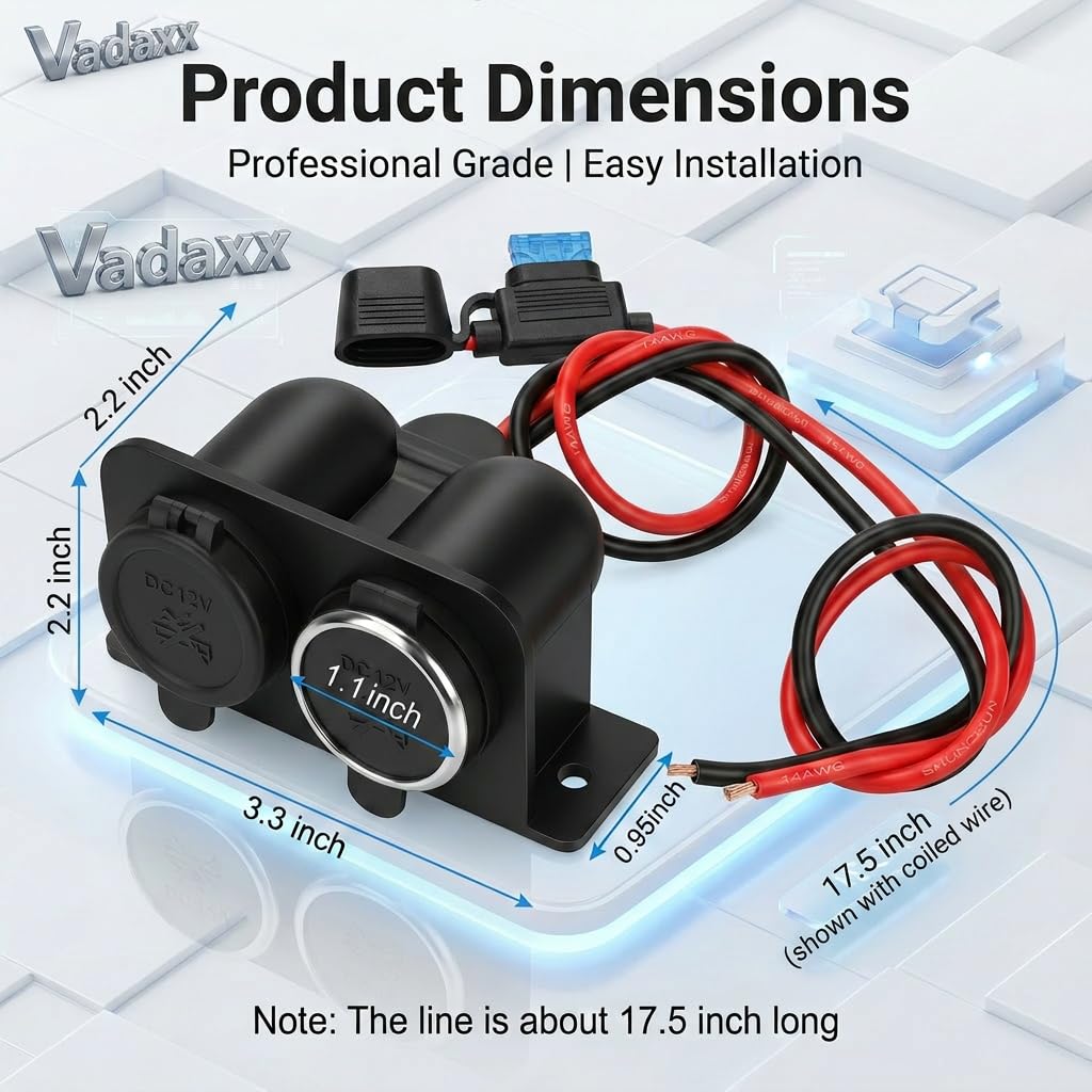 1 presa accendisigari da 12 V con fusibile a lama, 2 prese per accendisigari, splitter di alimentazione, spina di ricambio impermeabile femmina per camper, barca, moto, camion, ATV, UTV, furgoni, golf