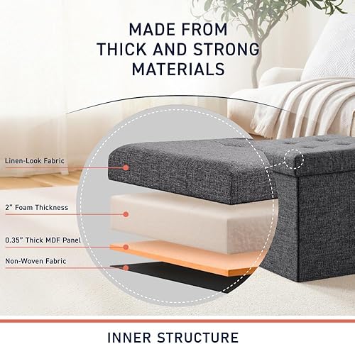 Miniatura 4 de Cubo otomano para almacenamiento de lino y plegable de Ellington Home, cubo para descanso de pies de 15 x 15 pulgadas, lino