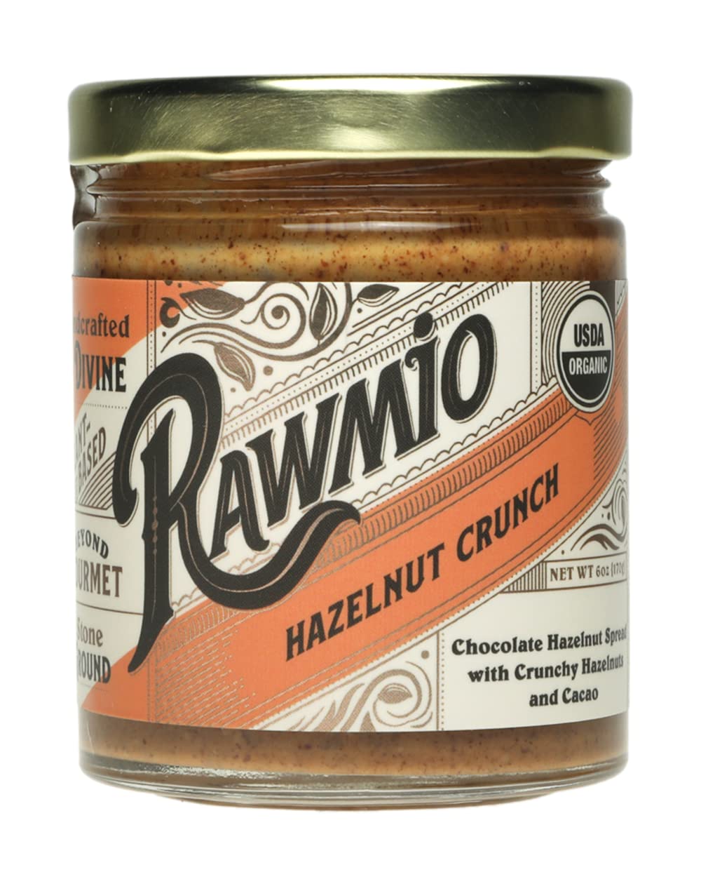 Rawmio Organic Hazelnut Crunch Spread, 6 oz. Jar, 6 Serving per Jar - Raw, Organic, Vegan, Gluten-Free