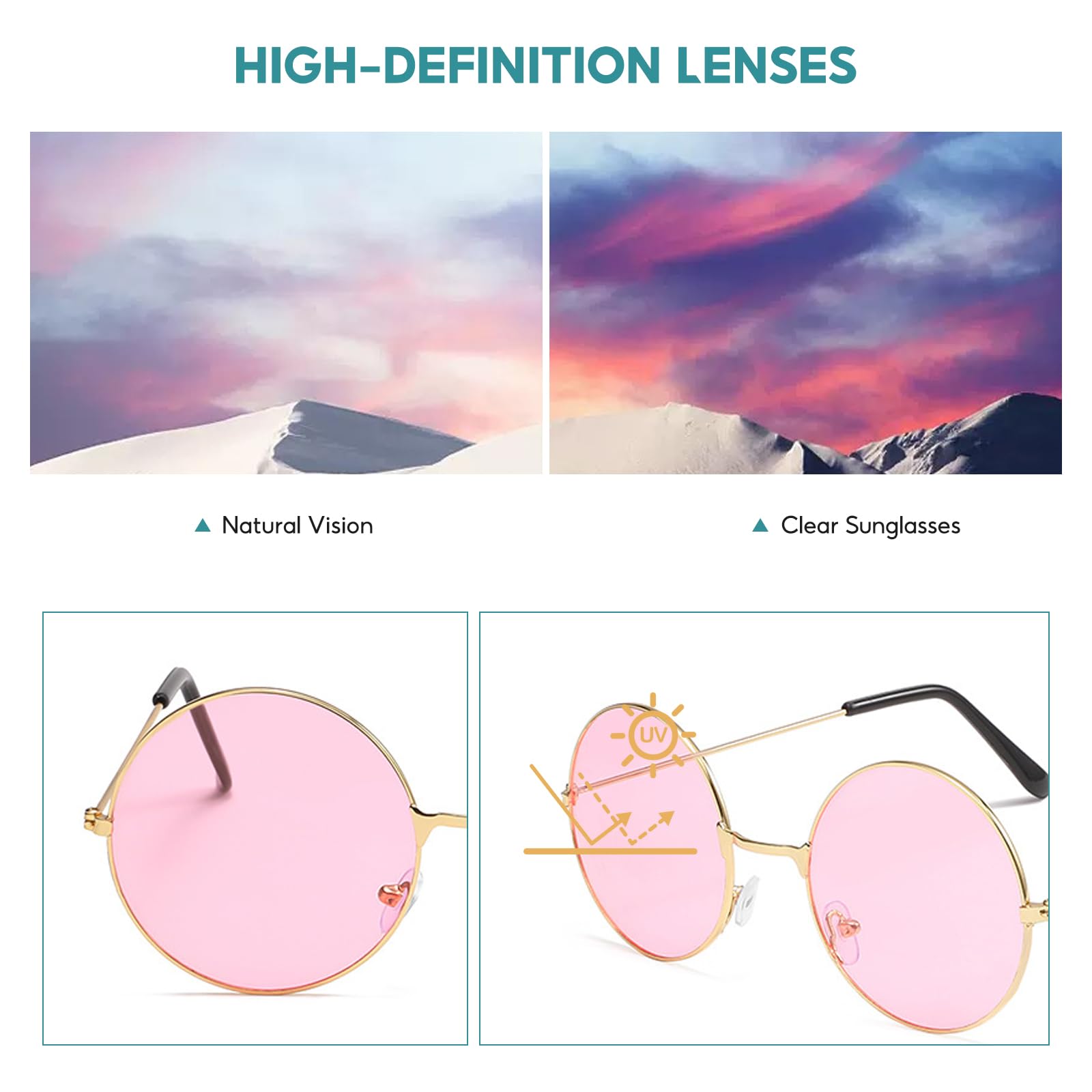 Wrbugukeji Round Glasses, 6 Pcs Style Rounds Coloured Lens Glasses, Round Sunglasses - Image 4