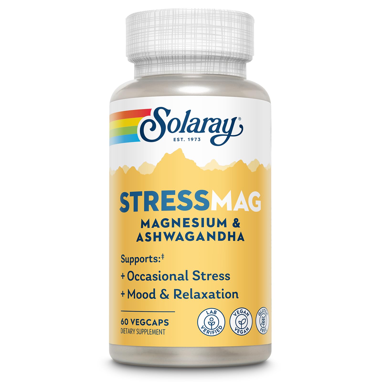 Solaray StressMag – Magnesium Glycinate Plus Ashwagandha for Women and Men - Relaxation, Mood & Occasional Stress Support – Magnesium Supplement with Bisglycina