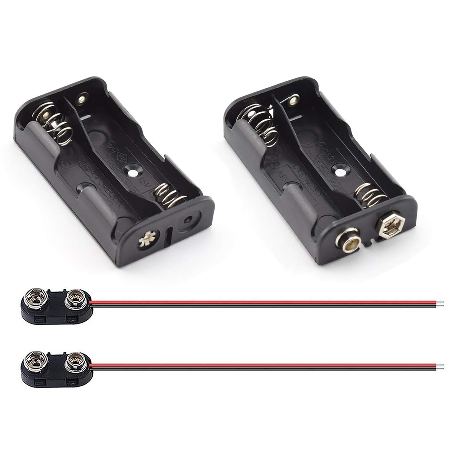 SDTC Tech 2-Set 2X 1.5V AA Battery Holder and I Type Snap Connector Kit 3 Volt Thicken Plastic Battery Case Box