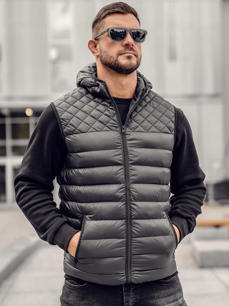 Bolf - Chaleco de transición para hombre, chaqueta con capucha, chaqueta con cierre de cremallera, Zipe Tiempo libre Basic Outdoor Style Mix 1U1