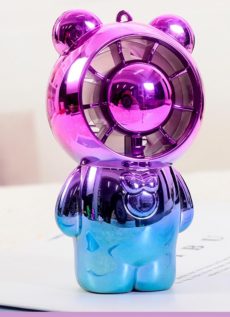 Electroplated Cartoon Bear Series Keychain Colorful Mini Fan Handheld fan 2-speed Adjustable USB Rechargeable Pendant Keychain Fan Gift Fan (C03)