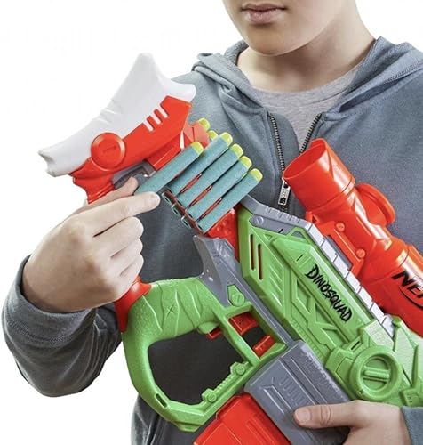 Miniatura 9 de Nerf DinoSquad Raptor - Lanzador de dardos con barra giratoria, tambor giratorio de 6 dardos, fuego de golpe, 6 dardos Nerf, diseño de dinosaurio