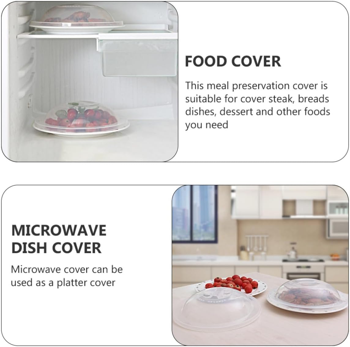 Microwave Plate Covers Food and Splatter 2pcs with Steam Vent Holes, Heat Pp Food Covers White Plates Lids for Microwave Oven and Serving