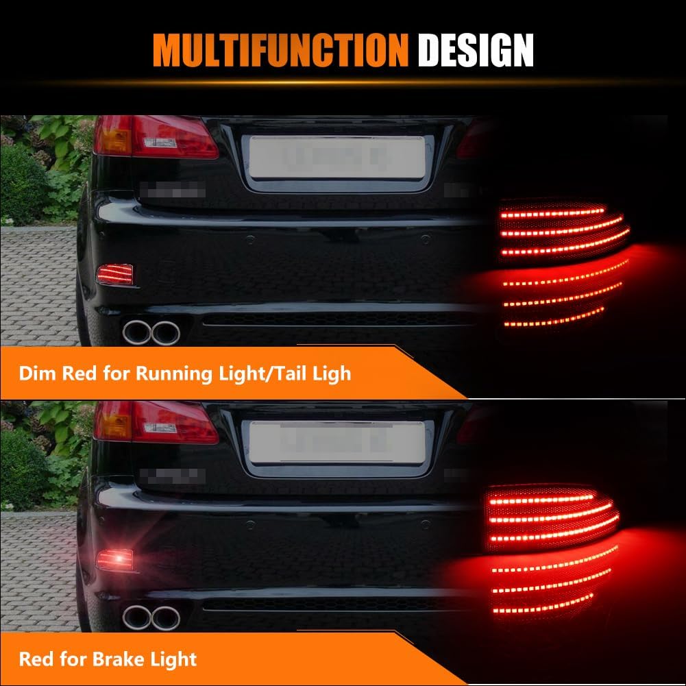 LED Rear Bumper Reflector Light for Lexus IS250 / IS350 2006-2012 Sedan (NOT for IS-F/Convertible), Rear Bumper Reflector Smoked Lens Red LED Tail Brake Fog Lamps Reflector Light Kit, 2 PCS